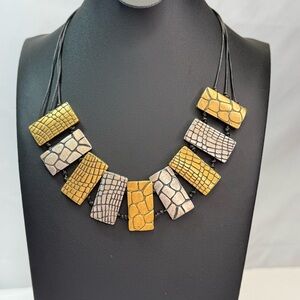 Vintage Chicos Gold & Silver Textured Tile Necklace - GVC